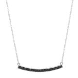 0.10 Carat (ctw) 10K White Gold Round Cut Black Diamond Ladies Bar Shape Fashion Pendant (Silver Chain Included) 1/10 CT