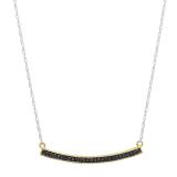 0.10 Carat (ctw) 18K Yellow Gold Round Cut Black Diamond Ladies Bar Shape Fashion Pendant (Silver Chain Included) 1/10 CT