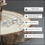 Round White Diamond Hollow Circle Shape Screwback Stud Earrings for Women (0.10 ctw, Color I-J, Clarity I1-I2) in 18K White Gold