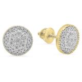 0.15 Carat (ctw) 10K Yellow Gold Round Cut White Diamond Ladies Circle Shape Cluster Fashion Stud Earrings