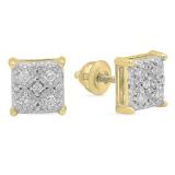 0.20 Carat (ctw) 10K Yellow Gold Round White Diamond Ladies Square Shape Stud Earrings 1/5 CT