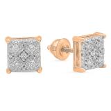 0.20 Carat (ctw) 18K Rose Gold Round White Diamond Ladies Square Shape Stud Earrings 1/5 CT