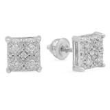 0.20 Carat (ctw) 18K White Gold Round White Diamond Ladies Square Shape Stud Earrings 1/5 CT