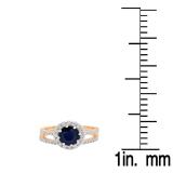 2.50 Carat (ctw) 10K Rose Gold Round Cut Blue Sapphire & White Diamond Ladies Bridal Halo Engagement Ring With Matching Band Set