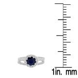 2.50 Carat (ctw) 10K White Gold Round Cut Blue Sapphire & White Diamond Ladies Bridal Halo Engagement Ring With Matching Band Set