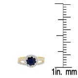 2.50 Carat (ctw) 10K Yellow Gold Round Cut Blue Sapphire & White Diamond Ladies Bridal Halo Engagement Ring With Matching Band Set