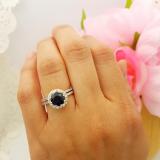2.50 Carat (ctw) 18K White Gold Round Cut Blue Sapphire & White Diamond Ladies Bridal Halo Engagement Ring With Matching Band Set