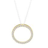 0.10 Carat (ctw) 14K Yellow Gold Round Cut White Diamond Ladies Circle Pendant (Silver Chain Included) 1/10 CT