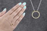 0.10 Carat (ctw) 14K Yellow Gold Round Cut White Diamond Ladies Circle Pendant (Silver Chain Included) 1/10 CT