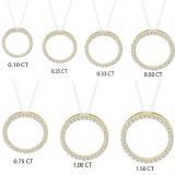 0.10 Carat (ctw) 14K Yellow Gold Round Cut White Diamond Ladies Circle Pendant (Silver Chain Included) 1/10 CT