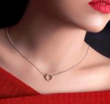 0.10 Carat (ctw) 18K White Gold Round Cut White Diamond Ladies Circle Pendant (Silver Chain Included) 1/10 CT