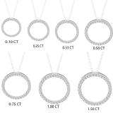 0.10 Carat (ctw) 18K White Gold Round Cut White Diamond Ladies Circle Pendant (Silver Chain Included) 1/10 CT