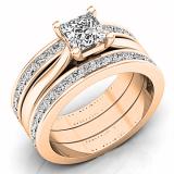 2.05 Carat (ctw) 18K Rose Gold Princess Cut White Diamond Ladies Bridal Engagement Ring Matching Band Set 2 CT