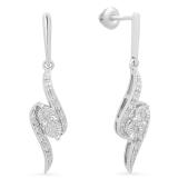 0.10 Carat (ctw) Sterling Silver Round Cut White Diamond Ladies Swirl Dangling Drop Earrings