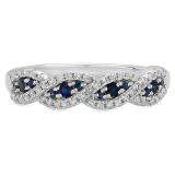 0.35 Carat (ctw) 10K White Gold Round Blue Sapphire & White Diamond Ladies Bridal Stackable Anniversary Wedding Band Swirl Ring