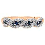 0.35 Carat (ctw) 14K Rose Gold Round Blue Sapphire & White Diamond Ladies Bridal Stackable Anniversary Wedding Band Swirl Ring