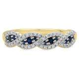0.35 Carat (ctw) 14K Yellow Gold Round Blue Sapphire & White Diamond Ladies Bridal Stackable Anniversary Wedding Band Swirl Ring