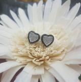 0.35 Carat (ctw) Black Plated Sterling Silver Round Cut Black & White Diamond Ladies Heart Shape Fashion Stud Earrings 1/3 CT