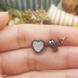 0.35 Carat (ctw) Black Plated Sterling Silver Round Cut Black & White Diamond Ladies Heart Shape Fashion Stud Earrings 1/3 CT