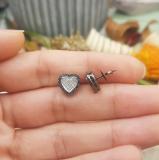 0.35 Carat (ctw) Black Plated Sterling Silver Round Cut Black & White Diamond Ladies Heart Shape Fashion Stud Earrings 1/3 CT