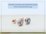 Round White Diamond Centre Halo Illusion Set with Sided Rectangular Grooves Stud Earrings for Women (0.20 ctw, Color I-J, Clarity I1-I2) in 14K Rose Gold in Screw Back