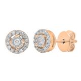Round White Diamond Centre Halo Illusion Set with Sided Rectangular Grooves Stud Earrings for Women (0.20 ctw, Color I-J, Clarity I1-I2) in 18K Rose Gold in Push Back