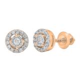 Round White Diamond Centre Halo Illusion Set with Sided Rectangular Grooves Stud Earrings for Women (0.20 ctw, Color I-J, Clarity I1-I2) in 18K Rose Gold in Screw Back