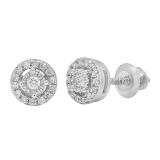 Round White Diamond Centre Halo Illusion Set with Sided Rectangular Grooves Stud Earrings for Women (0.20 ctw, Color I-J, Clarity I1-I2) in 18K White Gold in Screw Back