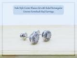 Round White Diamond Centre Halo Illusion Set with Sided Rectangular Grooves Stud Earrings for Women (0.20 ctw, Color I-J, Clarity I1-I2) in 18K White Gold in Screw Back