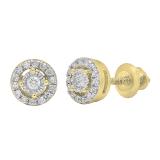 Round White Diamond Centre Halo Illusion Set with Sided Rectangular Grooves Stud Earrings for Women (0.20 ctw, Color I-J, Clarity I1-I2) in 18K Yellow Gold in Screw Back