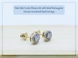 Round White Diamond Centre Halo Illusion Set with Sided Rectangular Grooves Stud Earrings for Women (0.20 ctw, Color I-J, Clarity I1-I2) in 18K Yellow Gold in Screw Back