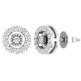 Round White Diamond Centre Halo Illusion Set with Sided Rectangular Grooves Stud Earrings for Women (0.30 ctw, Color I-J, Clarity I2-I3) in 925 Sterling Silver in Push Back