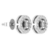 Round White Diamond Centre Halo Illusion Set with Sided Rectangular Grooves Stud Earrings for Women (0.30 ctw, Color I-J, Clarity I2-I3) in 925 Sterling Silver in Push Back