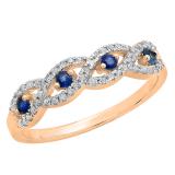 0.40 Carat (ctw) 10K Rose Gold Round Blue Sapphire & White Diamond Ladies Bridal Stackable Anniversary Wedding Band Swirl Ring