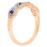 0.40 Carat (ctw) 10K Rose Gold Round Blue Sapphire & White Diamond Ladies Bridal Stackable Anniversary Wedding Band Swirl Ring