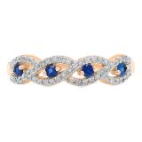 0.40 Carat (ctw) 10K Rose Gold Round Blue Sapphire & White Diamond Ladies Bridal Stackable Anniversary Wedding Band Swirl Ring