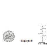 0.40 Carat (ctw) 10K Rose Gold Round Blue Sapphire & White Diamond Ladies Bridal Stackable Anniversary Wedding Band Swirl Ring