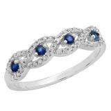 0.40 Carat (ctw) 10K White Gold Round Blue Sapphire & White Diamond Ladies Bridal Stackable Anniversary Wedding Band Swirl Ring