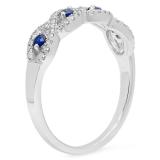 0.40 Carat (ctw) 10K White Gold Round Blue Sapphire & White Diamond Ladies Bridal Stackable Anniversary Wedding Band Swirl Ring