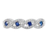 0.40 Carat (ctw) 10K White Gold Round Blue Sapphire & White Diamond Ladies Bridal Stackable Anniversary Wedding Band Swirl Ring
