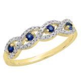 0.40 Carat (ctw) 10K Yellow Gold Round Blue Sapphire & White Diamond Ladies Bridal Stackable Anniversary Wedding Band Swirl Ring