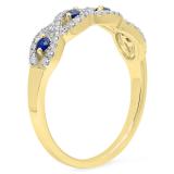 0.40 Carat (ctw) 10K Yellow Gold Round Blue Sapphire & White Diamond Ladies Bridal Stackable Anniversary Wedding Band Swirl Ring
