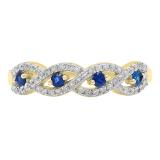 0.40 Carat (ctw) 10K Yellow Gold Round Blue Sapphire & White Diamond Ladies Bridal Stackable Anniversary Wedding Band Swirl Ring