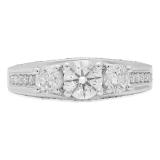 1.40 Carat (ctw) 10K White Gold Round White Diamond 3 Stone Ladies Promise Bridal Engagement Ring