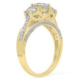 1.40 Carat (ctw) 14K Yellow Gold Round White Diamond 3 Stone Ladies Promise Bridal Engagement Ring