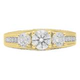 1.40 Carat (ctw) 14K Yellow Gold Round White Diamond 3 Stone Ladies Promise Bridal Engagement Ring