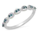 0.10 Carat (ctw) Sterling Silver Round Blue Diamond Ladies Anniversary Wedding Stackable Band Ring 1/10 CT
