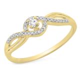 0.15 Carat (ctw) 10K Yellow Gold Round White Diamond Ladies Swirl Split Shank Bridal Promise Engagement Ring
