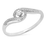 0.15 Carat (ctw) 10K White Gold Round White Diamond Ladies Swirl Split Shank Bridal Promise Engagement Ring