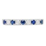 0.60 Carat (ctw) 10K White Gold Round Cut Blue Sapphire & White Diamond Ladies Anniversary Wedding Stackable Band